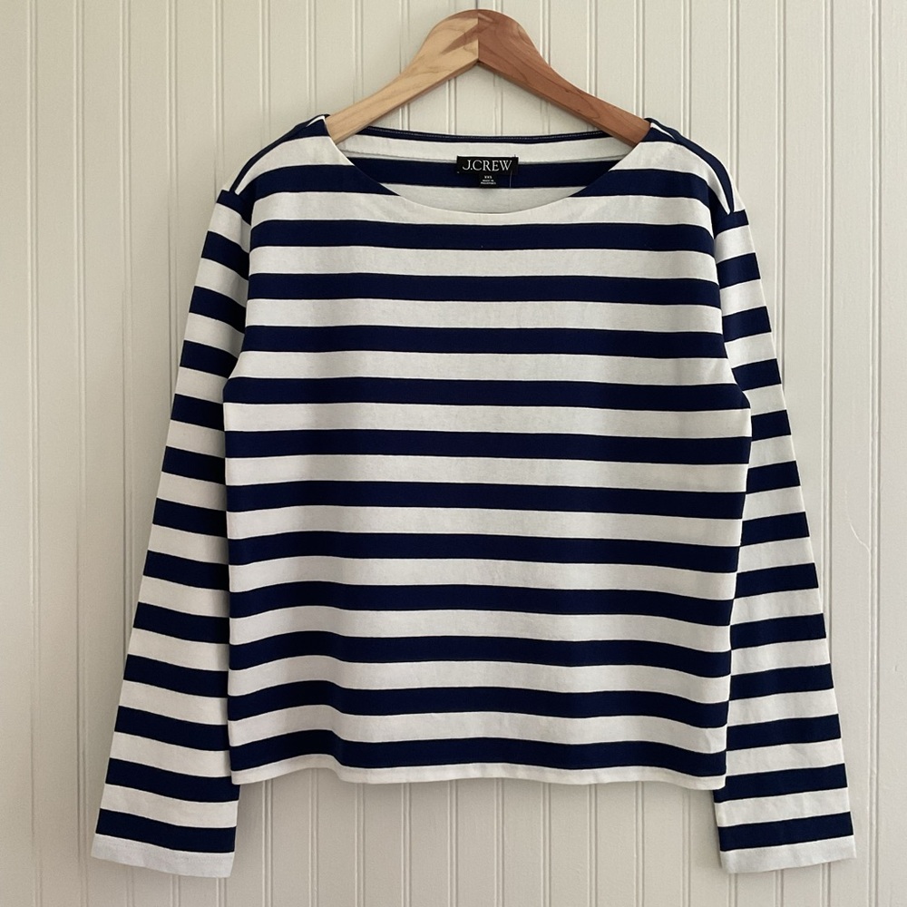 J. Crew Relaxed Long- Sleeve Boatneck T-Shirt in Stripe NWT